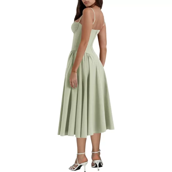 LYANER Women's Spaghetti Strap Pleated Sleeveless Corset Midi Dress with Pocket