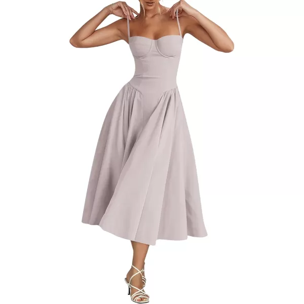 LYANER Women's Spaghetti Strap Pleated Sleeveless Corset Midi Dress with Pocket
