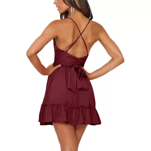 LYANER Women's Spaghetti Strap Scoop Neck Sleeveless Ruched Flared A Line Mini Dress