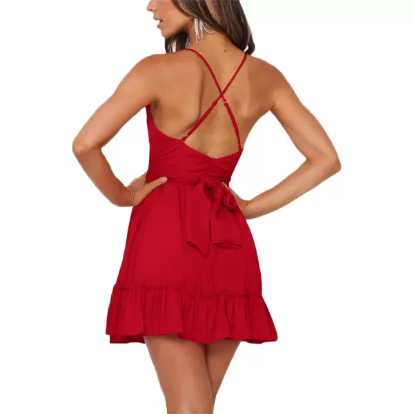 LYANER Women's Spaghetti Strap Scoop Neck Sleeveless Ruched Flared A Line Mini Dress