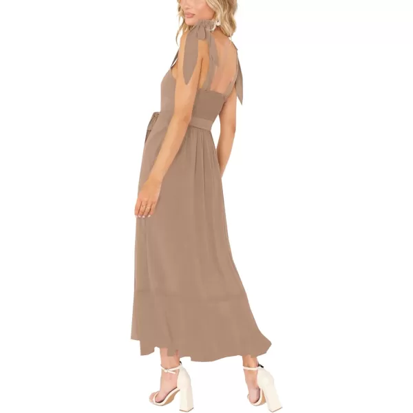 LYANER Women's Spaghetti Strap Square Neck Sleeveless High Waist Split Ruffle Hem Midi Dress