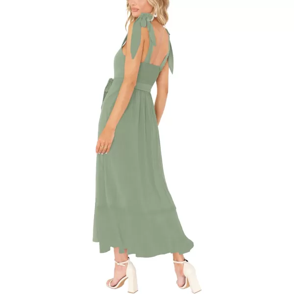 LYANER Women's Spaghetti Strap Square Neck Sleeveless High Waist Split Ruffle Hem Midi Dress