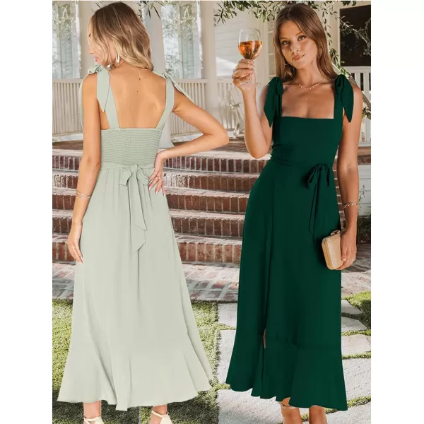 LYANER Women's Spaghetti Strap Square Neck Sleeveless High Waist Split Ruffle Hem Midi Dress