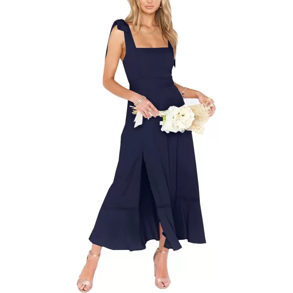 LYANER Women's Spaghetti Strap Square Neck Sleeveless High Waist Split Ruffle Hem Midi Dress