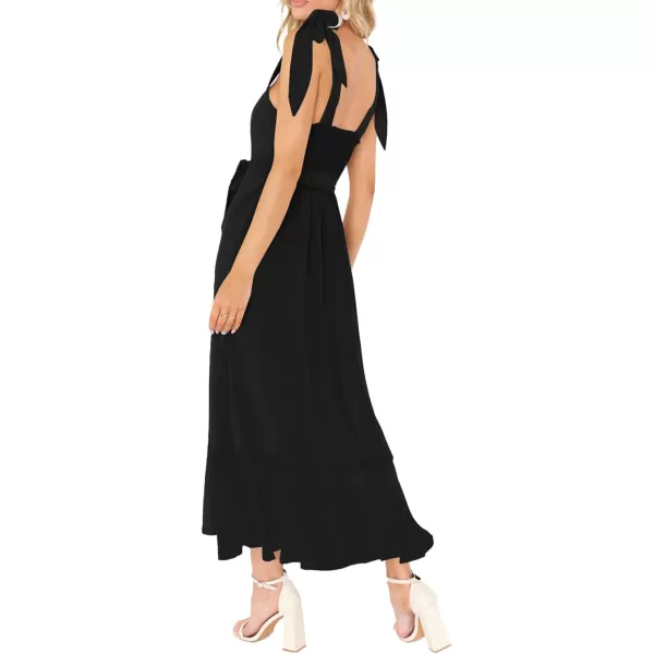 LYANER Women's Spaghetti Strap Square Neck Sleeveless High Waist Split Ruffle Hem Midi Dress