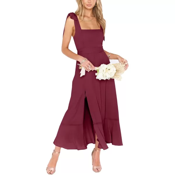 LYANER Women's Spaghetti Strap Square Neck Sleeveless High Waist Split Ruffle Hem Midi Dress