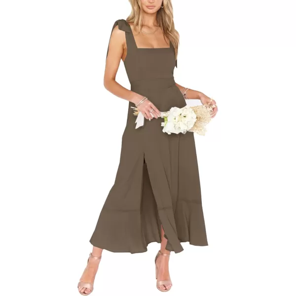 LYANER Women's Spaghetti Strap Square Neck Sleeveless High Waist Split Ruffle Hem Midi Dress