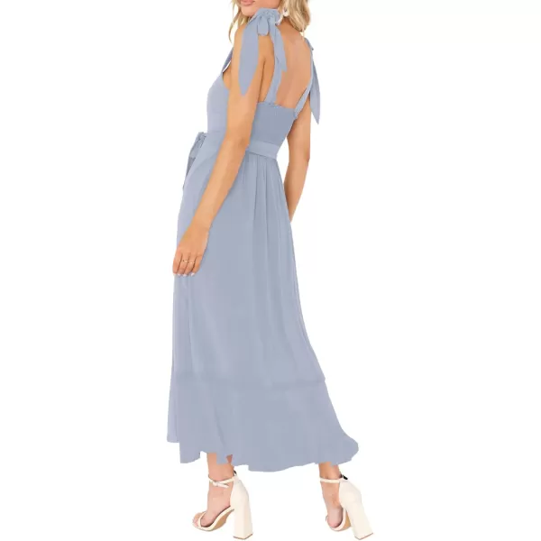 LYANER Women's Spaghetti Strap Square Neck Sleeveless High Waist Split Ruffle Hem Midi Dress