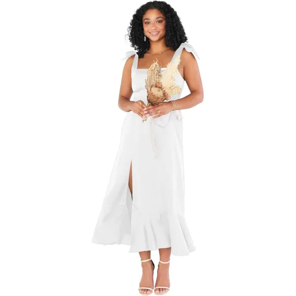 LYANER Women's Spaghetti Strap Square Neck Sleeveless High Waist Split Ruffle Hem Midi Dress