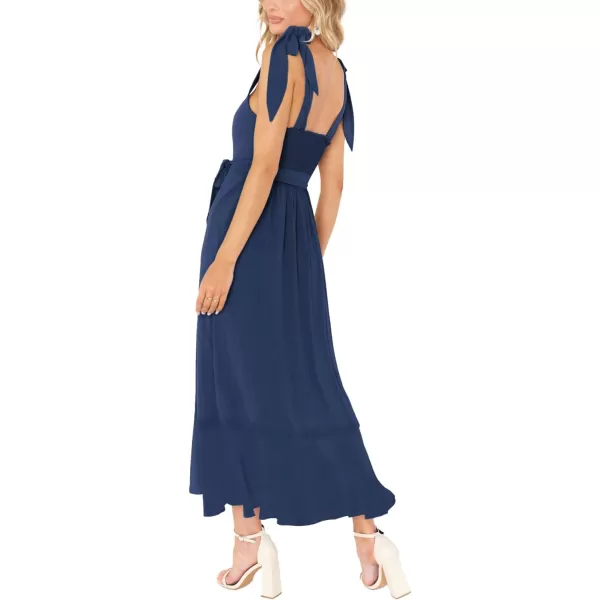 LYANER Women's Spaghetti Strap Square Neck Sleeveless High Waist Split Ruffle Hem Midi Dress