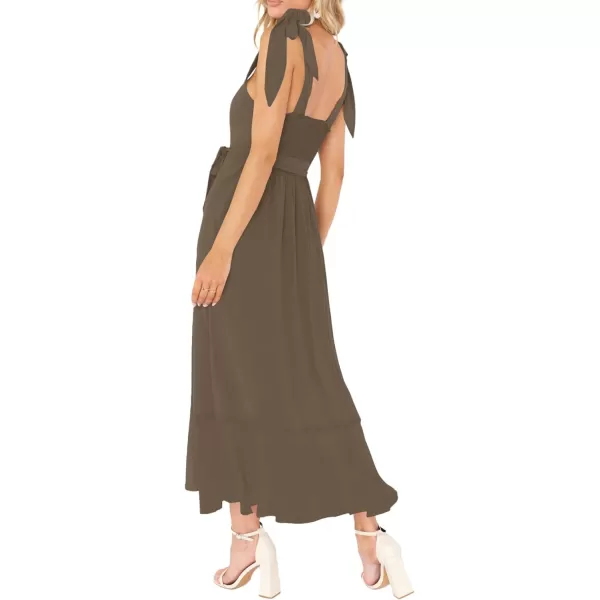 LYANER Women's Spaghetti Strap Square Neck Sleeveless High Waist Split Ruffle Hem Midi Dress