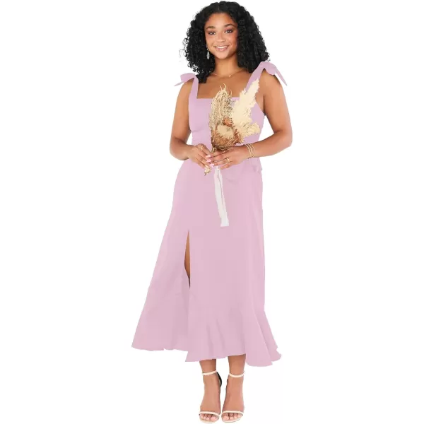 LYANER Women's Spaghetti Strap Square Neck Sleeveless High Waist Split Ruffle Hem Midi Dress
