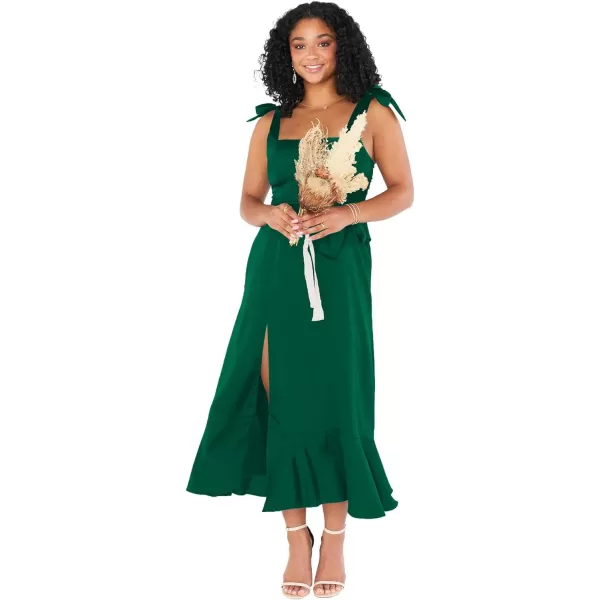 LYANER Women's Spaghetti Strap Square Neck Sleeveless High Waist Split Ruffle Hem Midi Dress