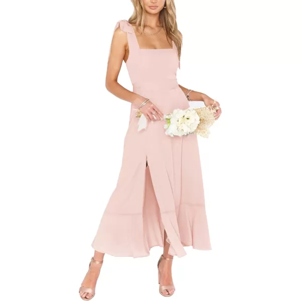 LYANER Women's Spaghetti Strap Square Neck Sleeveless High Waist Split Ruffle Hem Midi Dress