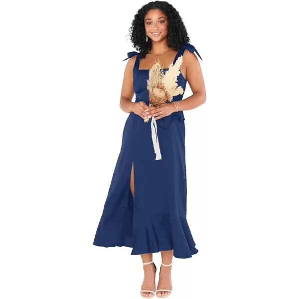 LYANER Women's Spaghetti Strap Square Neck Sleeveless High Waist Split Ruffle Hem Midi Dress