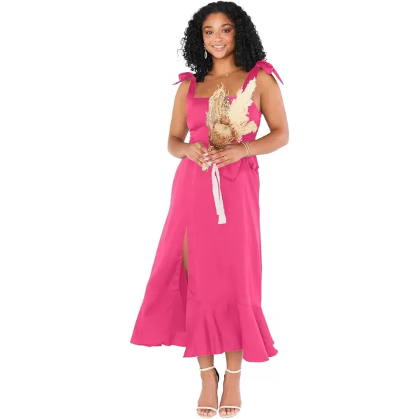 LYANER Women's Spaghetti Strap Square Neck Sleeveless High Waist Split Ruffle Hem Midi Dress