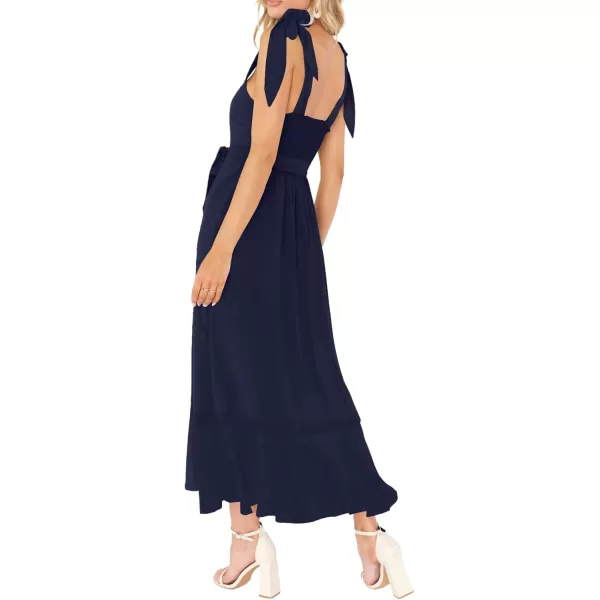 LYANER Women's Spaghetti Strap Square Neck Sleeveless High Waist Split Ruffle Hem Midi Dress