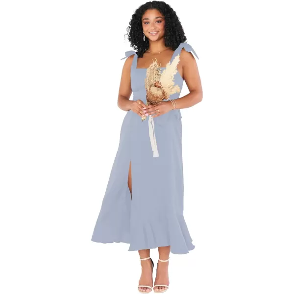 LYANER Women's Spaghetti Strap Square Neck Sleeveless High Waist Split Ruffle Hem Midi Dress