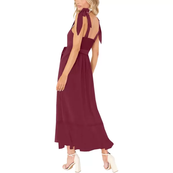 LYANER Women's Spaghetti Strap Square Neck Sleeveless High Waist Split Ruffle Hem Midi Dress