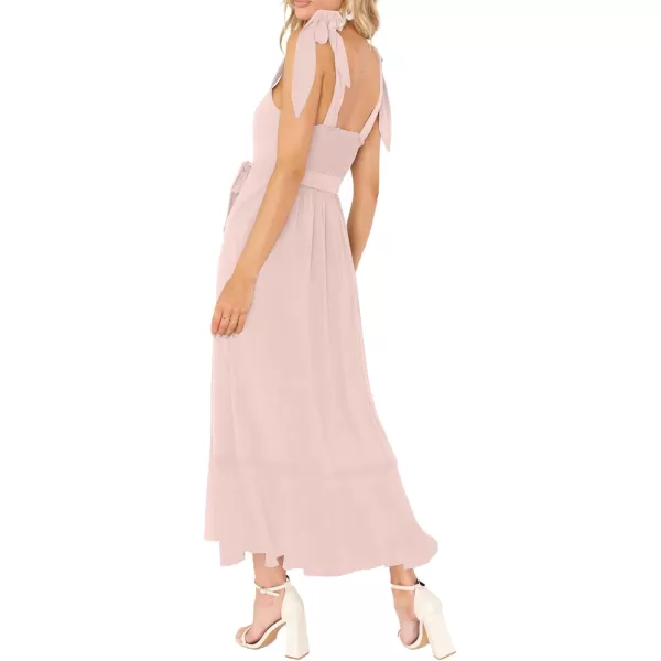 LYANER Women's Spaghetti Strap Square Neck Sleeveless High Waist Split Ruffle Hem Midi Dress