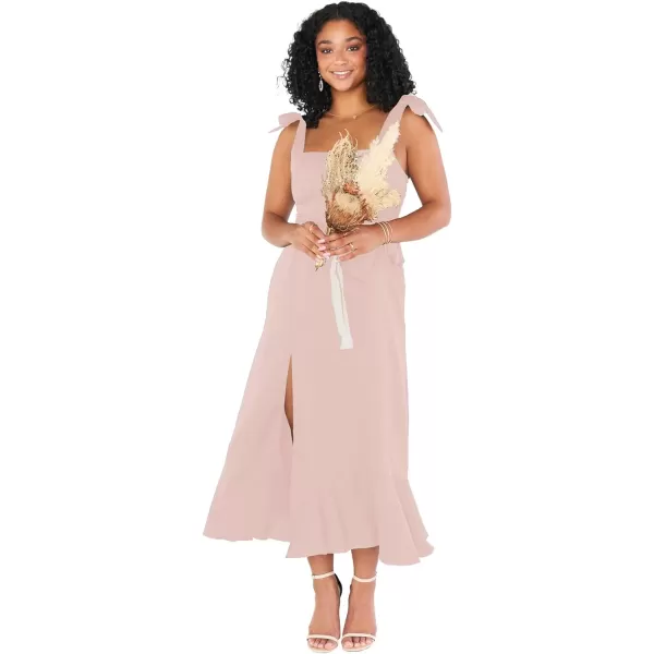 LYANER Women's Spaghetti Strap Square Neck Sleeveless High Waist Split Ruffle Hem Midi Dress