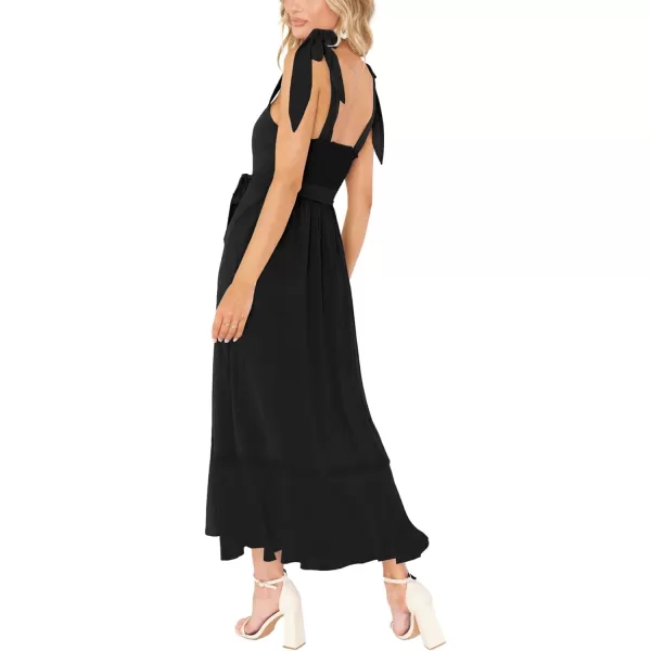 LYANER Women's Spaghetti Strap Square Neck Sleeveless High Waist Split Ruffle Hem Midi Dress