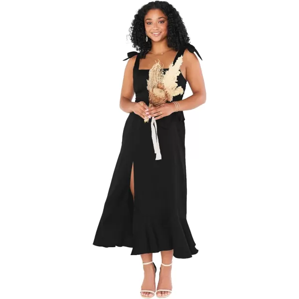LYANER Women's Spaghetti Strap Square Neck Sleeveless High Waist Split Ruffle Hem Midi Dress