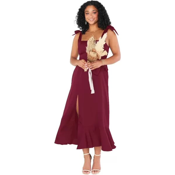 LYANER Women's Spaghetti Strap Square Neck Sleeveless High Waist Split Ruffle Hem Midi Dress
