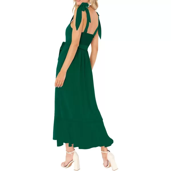 LYANER Women's Spaghetti Strap Square Neck Sleeveless High Waist Split Ruffle Hem Midi Dress