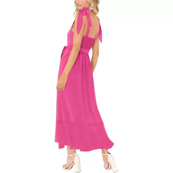 LYANER Women's Spaghetti Strap Square Neck Sleeveless High Waist Split Ruffle Hem Midi Dress