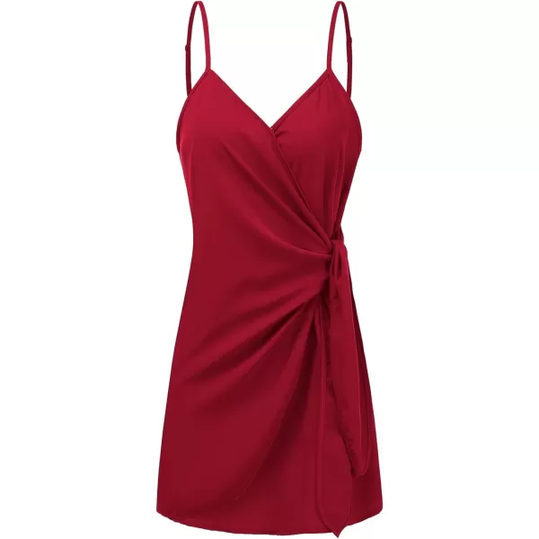 LYANER Women's Spaghetti Strap V Neck Wrap Self Tie Backless Sexy Mini Dress