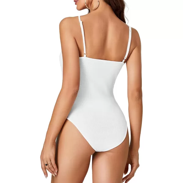 LYANER Women's Spaghetti Strap Zipper Front Sleeveless Ribbed Bodycon Tops Bodysuit Jumpsuit