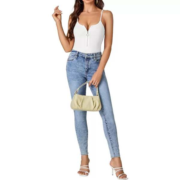 LYANER Women's Spaghetti Strap Zipper Front Sleeveless Ribbed Bodycon Tops Bodysuit Jumpsuit