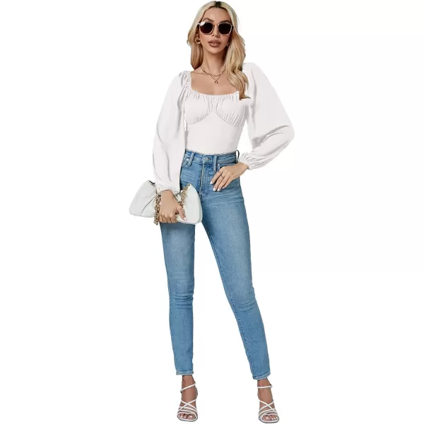 LYANER Women's Square Neck Lantern Long Sleeve Ribbed Bodycon Tops Bodysuit Jumpsuit
