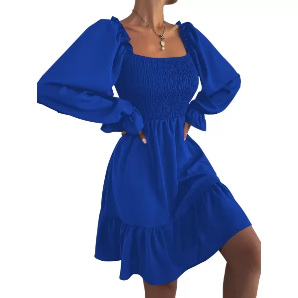 LYANER Women's Square Neck Lantern Long Sleeve Ruffle Shirred Flowy Party Mini Dress