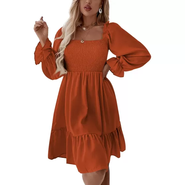 LYANER Women's Square Neck Lantern Long Sleeve Ruffle Shirred Flowy Party Mini Dress