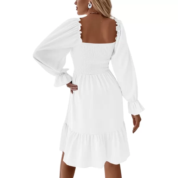 LYANER Women's Square Neck Lantern Long Sleeve Ruffle Shirred Flowy Party Mini Dress