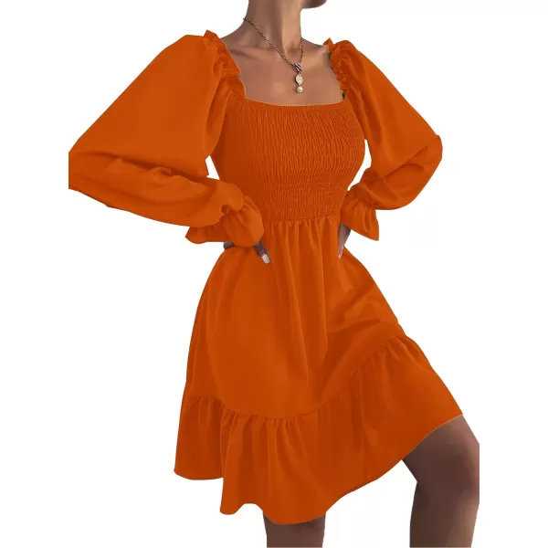LYANER Women's Square Neck Lantern Long Sleeve Ruffle Shirred Flowy Party Mini Dress