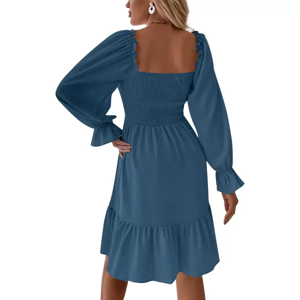 LYANER Women's Square Neck Lantern Long Sleeve Ruffle Shirred Flowy Party Mini Dress