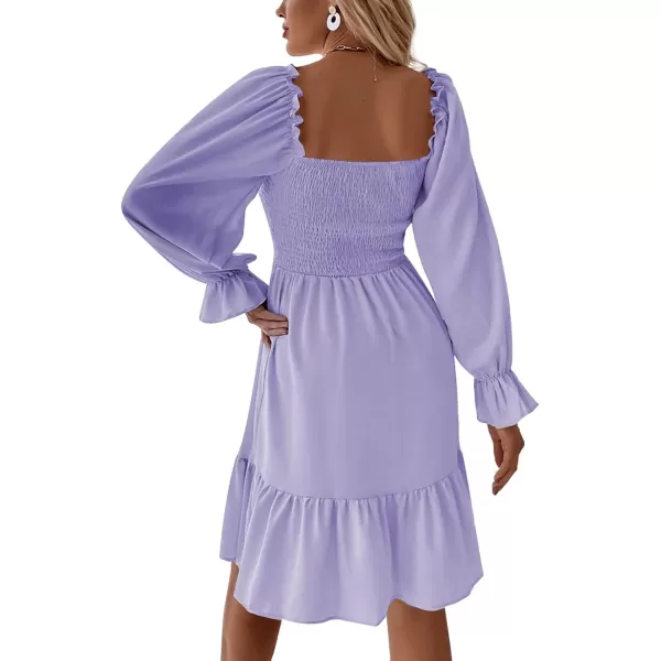 LYANER Women's Square Neck Lantern Long Sleeve Ruffle Shirred Flowy Party Mini Dress