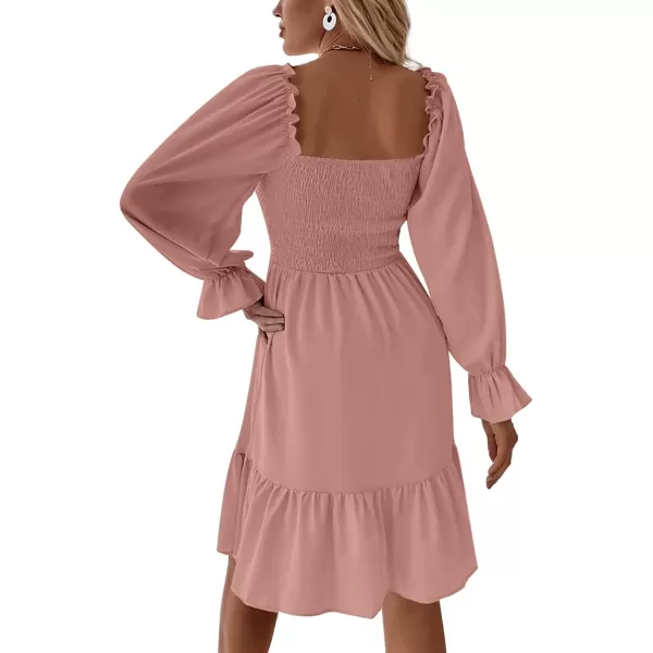 LYANER Women's Square Neck Lantern Long Sleeve Ruffle Shirred Flowy Party Mini Dress