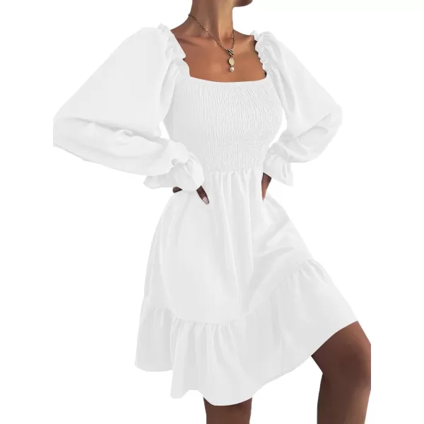 LYANER Women's Square Neck Lantern Long Sleeve Ruffle Shirred Flowy Party Mini Dress