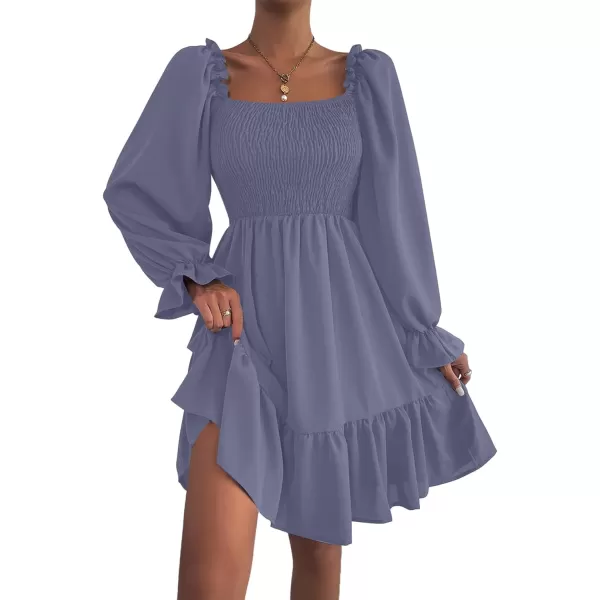 LYANER Women's Square Neck Lantern Long Sleeve Ruffle Shirred Flowy Party Mini Dress