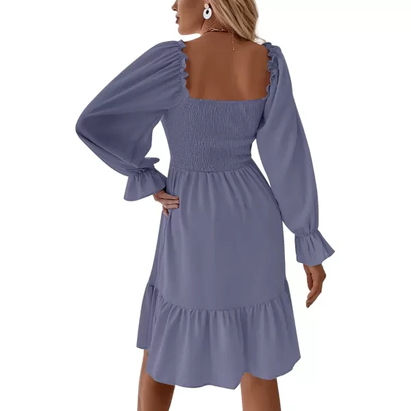 LYANER Women's Square Neck Lantern Long Sleeve Ruffle Shirred Flowy Party Mini Dress