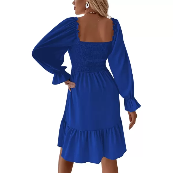 LYANER Women's Square Neck Lantern Long Sleeve Ruffle Shirred Flowy Party Mini Dress