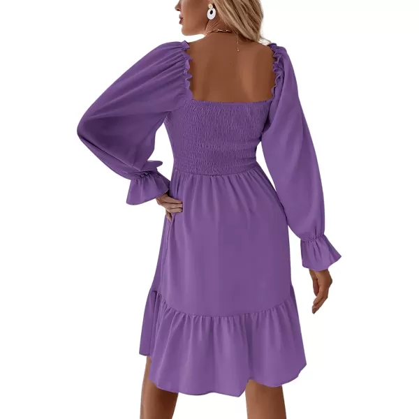 LYANER Women's Square Neck Lantern Long Sleeve Ruffle Shirred Flowy Party Mini Dress