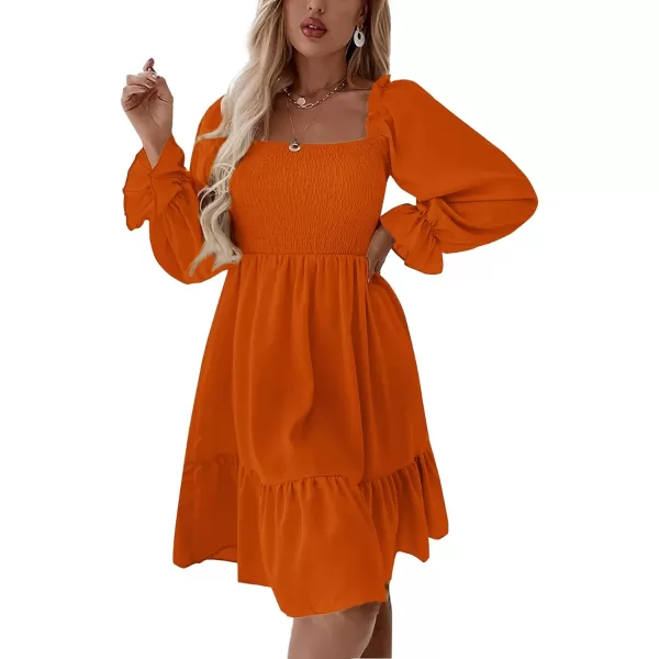 LYANER Women's Square Neck Lantern Long Sleeve Ruffle Shirred Flowy Party Mini Dress