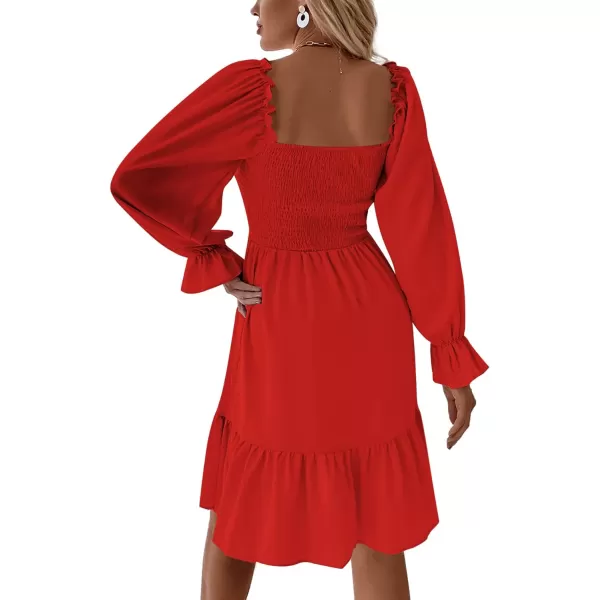 LYANER Women's Square Neck Lantern Long Sleeve Ruffle Shirred Flowy Party Mini Dress