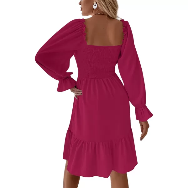 LYANER Women's Square Neck Lantern Long Sleeve Ruffle Shirred Flowy Party Mini Dress