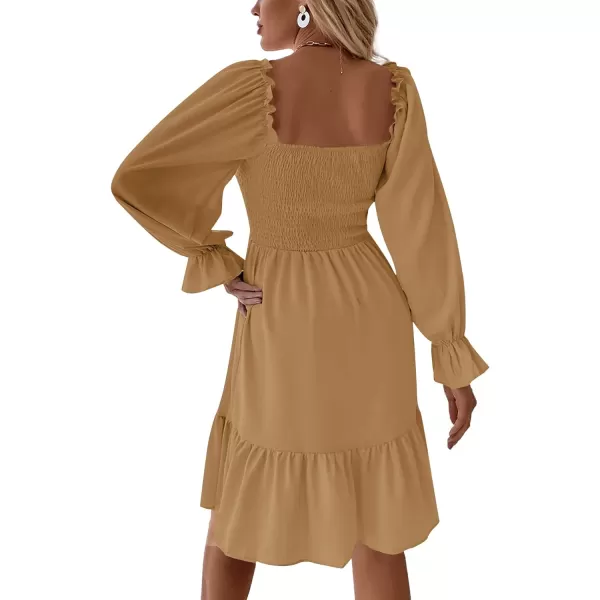 LYANER Women's Square Neck Lantern Long Sleeve Ruffle Shirred Flowy Party Mini Dress